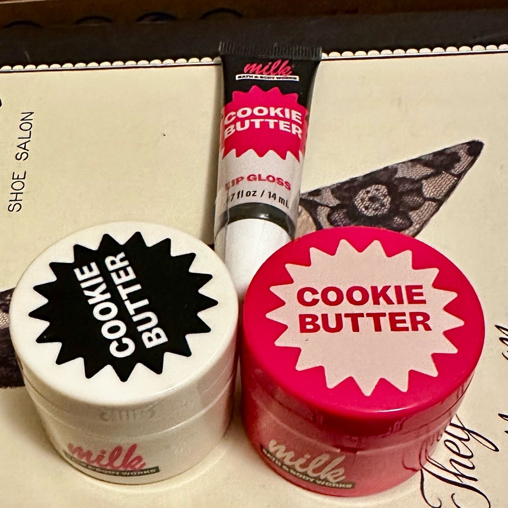 Bath & Body Works Milk Cookie Butter Lip Gloss, Lip Scrub & Lip Mask